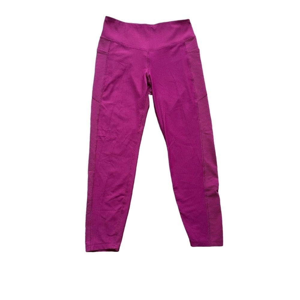 Old Navy High-Waisted PowerSoft Ribbed 7/8 leggings pockets Pink Sz. Medium